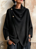 Chic Asymmetric Cowl Neck Button Cardigan