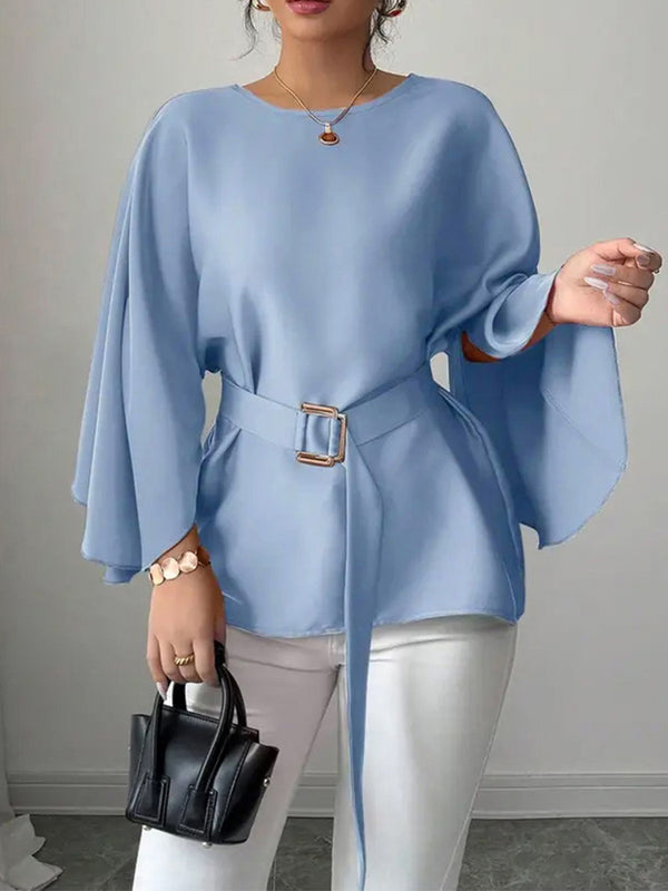 Chic Belted Bell Sleeve Shirt