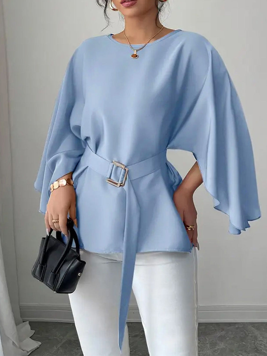 Chic Belted Bell Sleeve Shirt