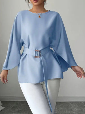 Chic Belted Bell Sleeve Shirt