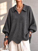 Chic Collared Scalloped Hem Knit Sweater