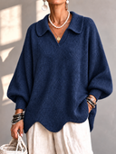 Chic Collared Scalloped Hem Knit Sweater