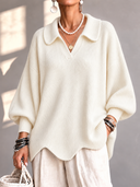 Chic Collared Scalloped Hem Knit Sweater