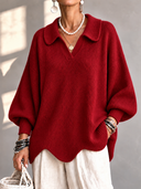 Chic Collared Scalloped Hem Knit Sweater