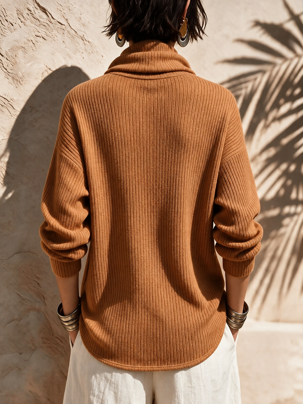 Chic Cowl Neck Curved Hem Knit Top