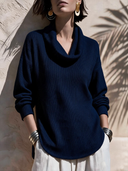 Chic Cowl Neck Curved Hem Knit Top