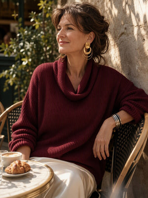 Chic Cowl Neck Curved Hem Knit Top