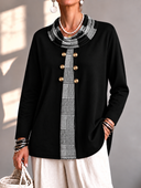 Chic Cowl Neck Plaid Panel Long Sleeve Top