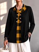 Chic Cowl Neck Plaid Panel Long Sleeve Top