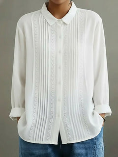 Chic Everyday Lace Detail Button-Up Blouse