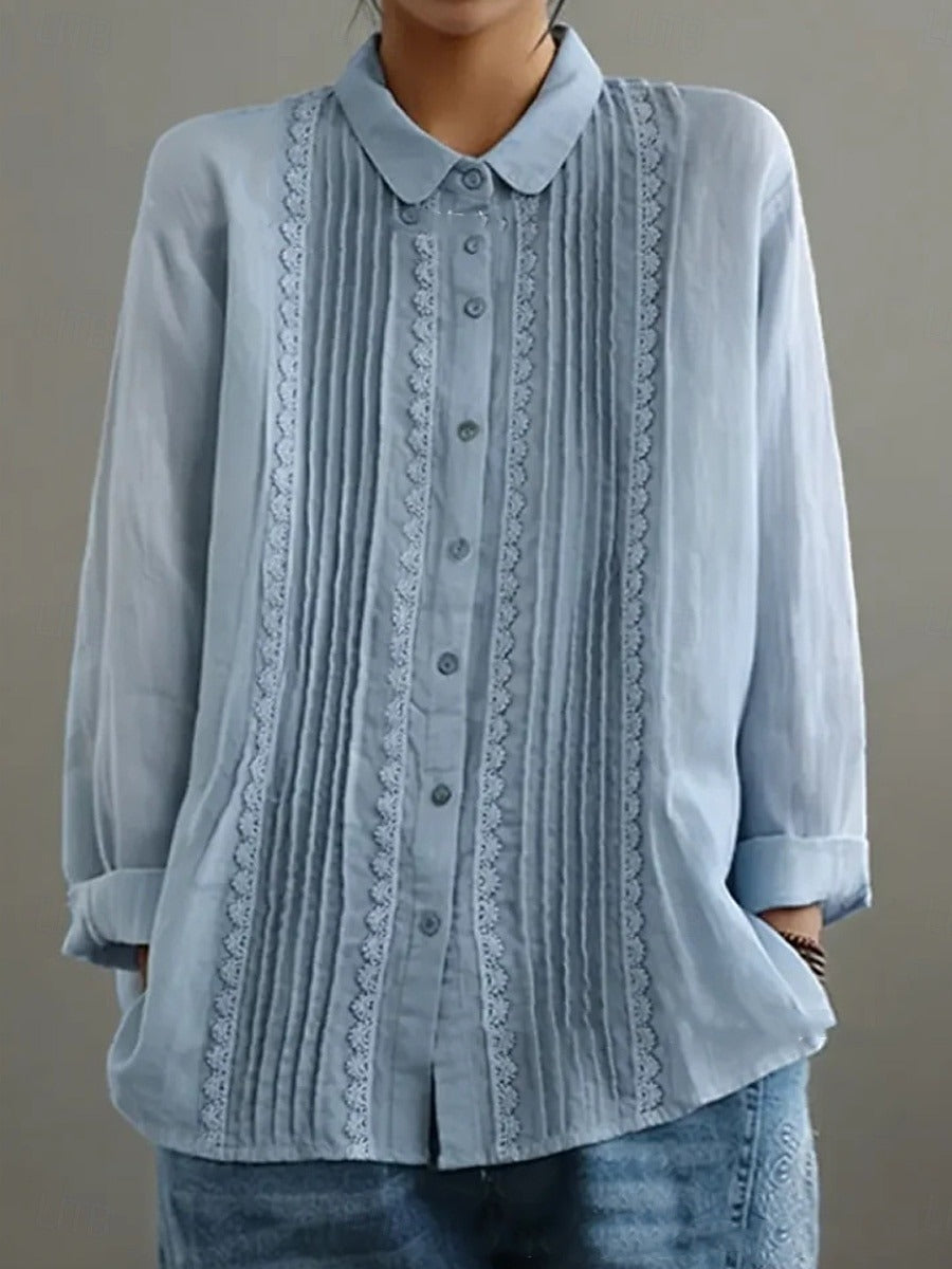 Chic Everyday Lace Detail Button-Up Blouse