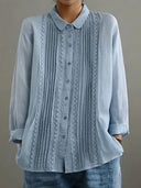 Chic Everyday Lace Detail Button-Up Blouse