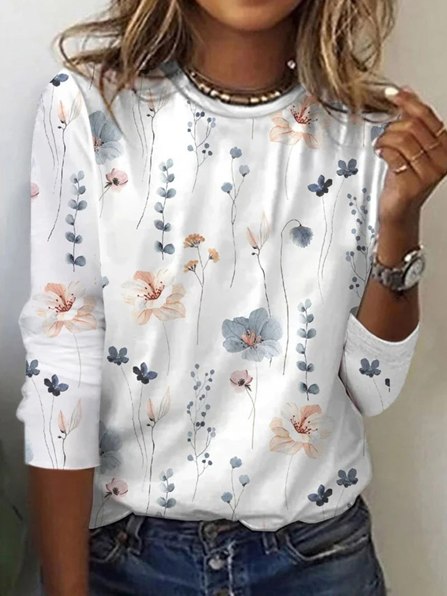 Chic Floral Crew Neck Top