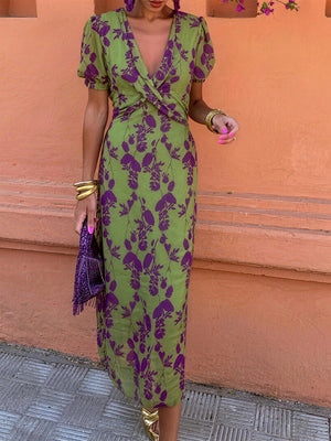 Chic Floral Print Fitted Maxi Dress
