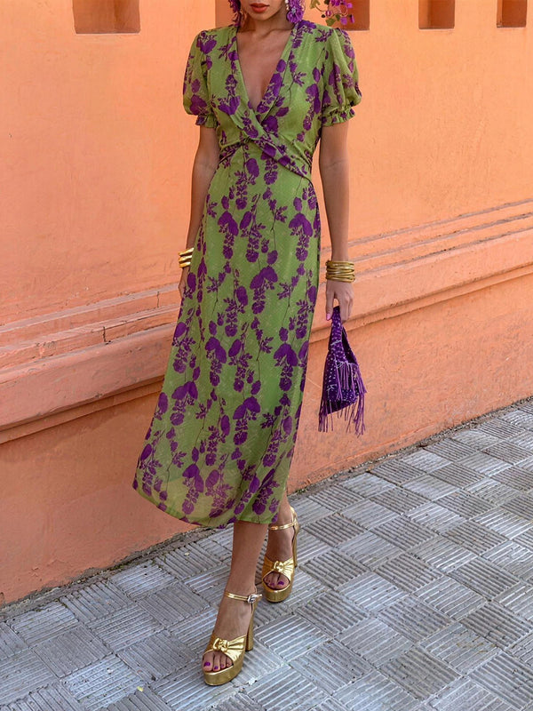 Chic Floral Print Fitted Maxi Dress