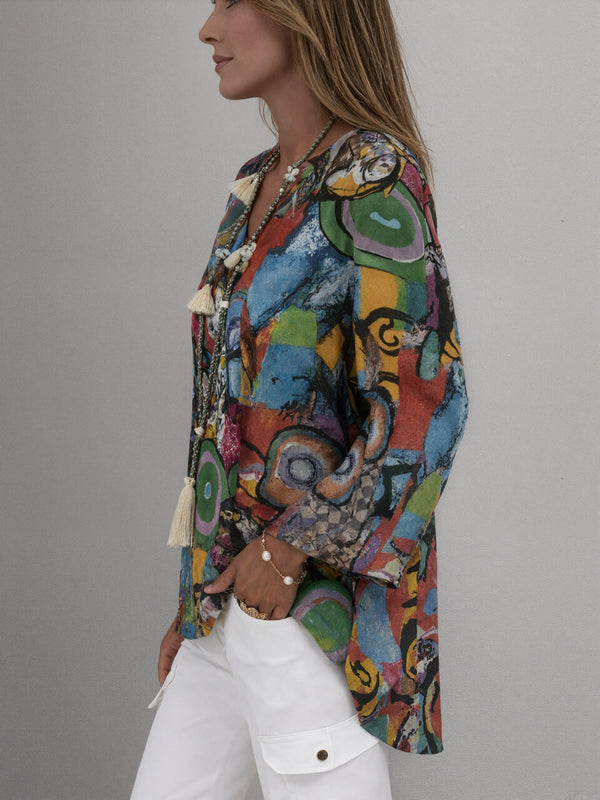 Chic Printed V-Neck Top