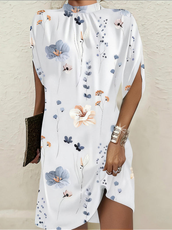 Chic Round Neck Floral Midi Dress
