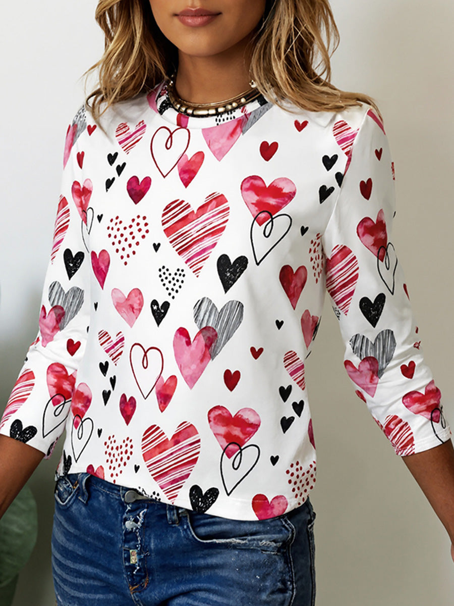 Chic Round Neck Love Print Graphic Top