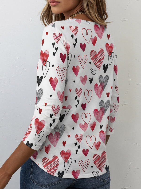 Chic Round Neck Love Print Graphic Top