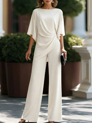 Chic Ruched Top & Wide Leg Pants Set