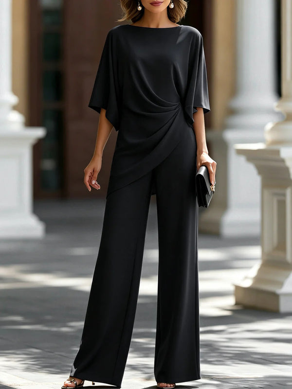 Chic Ruched Top & Wide Leg Pants Set