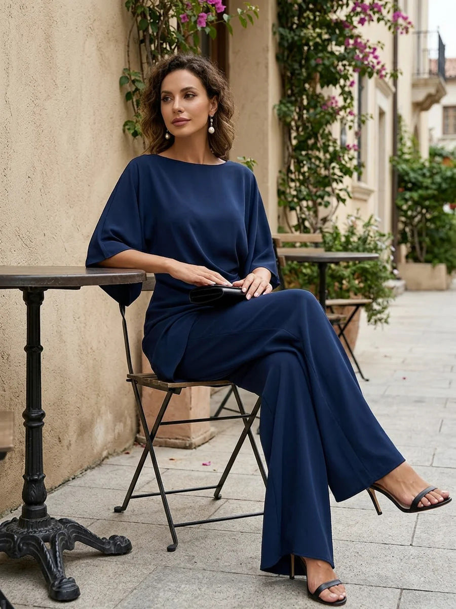 Chic Ruched Top & Wide Leg Pants Set