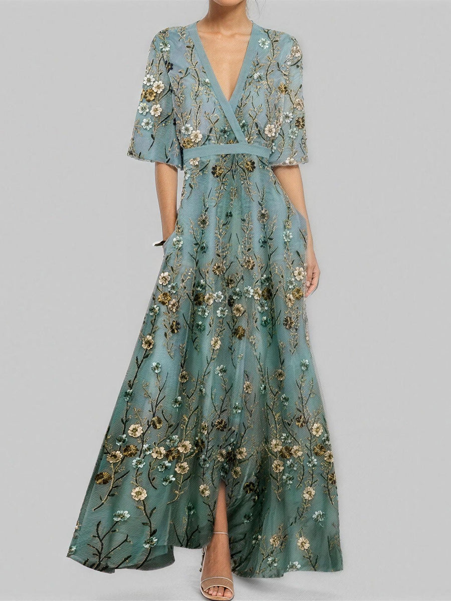 Chic V-Neck Print Maxi Dress