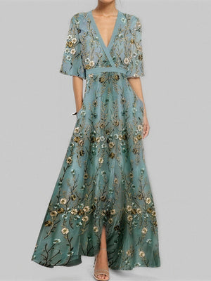 Chic V-Neck Print Maxi Dress