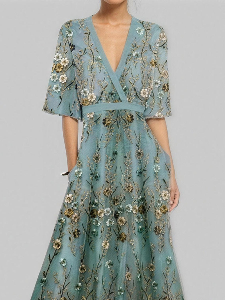 Chic V-Neck Print Maxi Dress