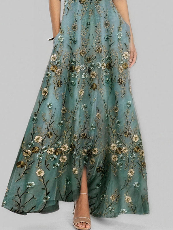 Chic V-Neck Print Maxi Dress