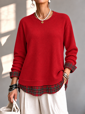 Chic Waffle Layered Look Plaid Top