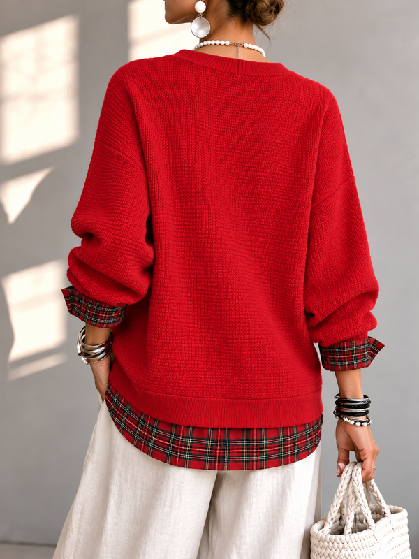 Chic Waffle Layered Look Plaid Top