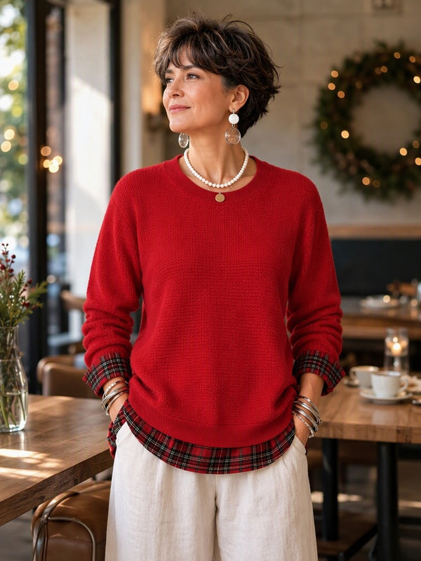 Chic Waffle Layered Look Plaid Top