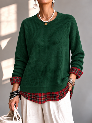 Chic Waffle Layered Look Plaid Top