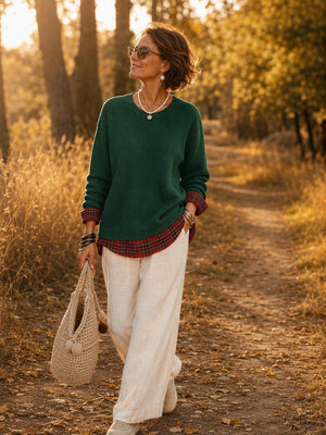 Chic Waffle Layered Look Plaid Top