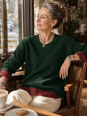 Chic Waffle Layered Look Plaid Top