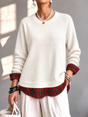 Chic Waffle Layered Look Plaid Top