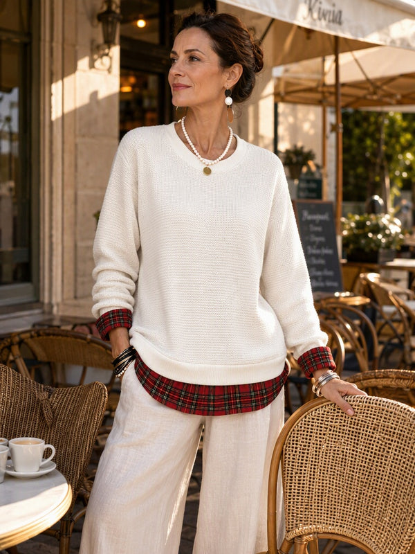Chic Waffle Layered Look Plaid Top