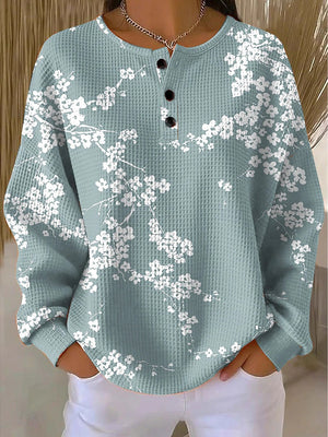 Chic Waffle Print Long Sleeve Top