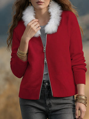 Christmas Fur-Collar Knit Cardigan