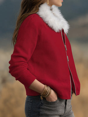 Christmas Fur-Collar Knit Cardigan