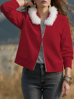 Christmas Fur-Collar Knit Cardigan