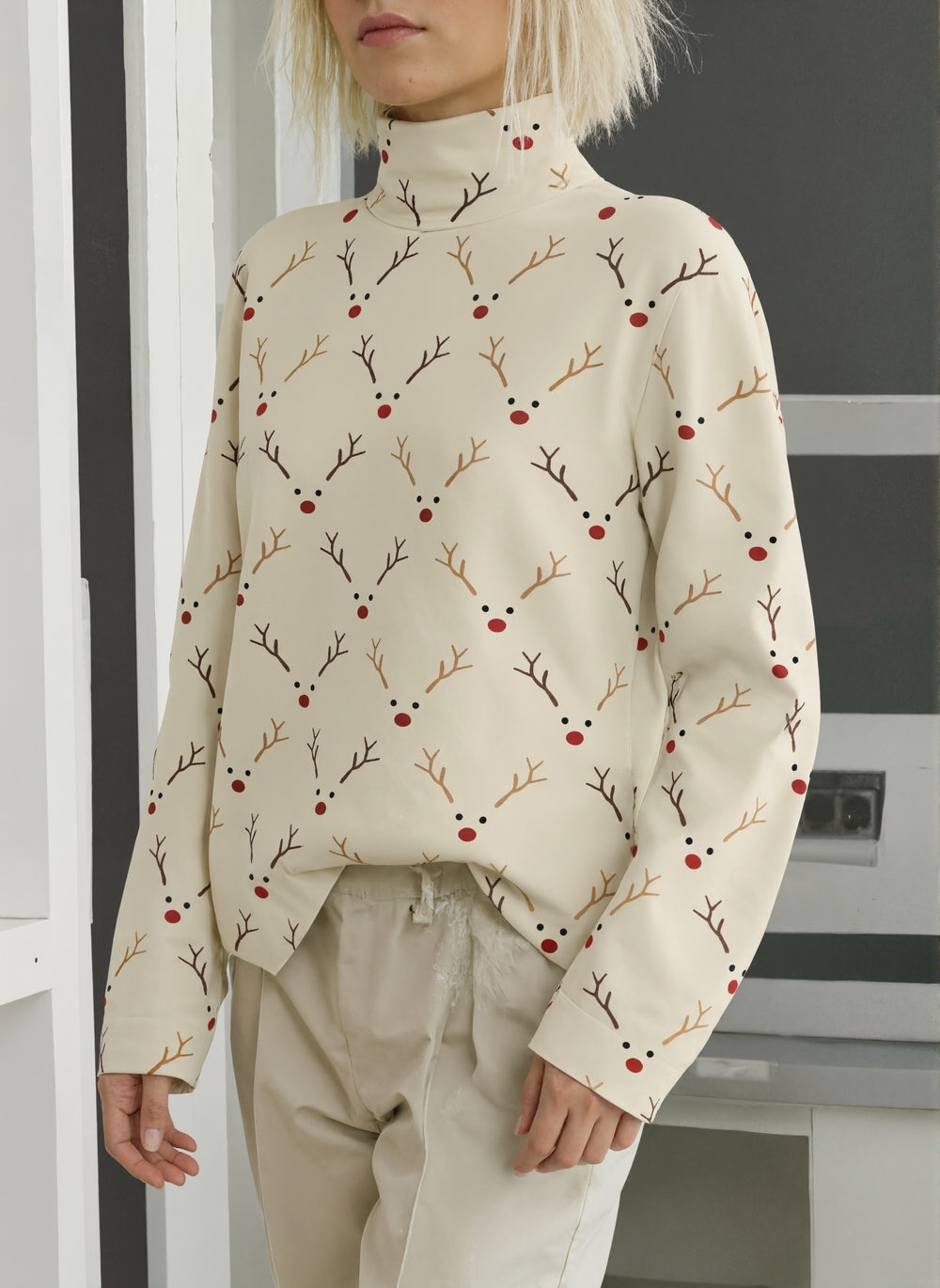 Lässiger Pullover mit Weihnachtsmuster