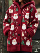 Christmas Print Hooded Button Jacket