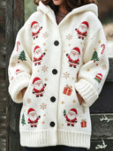 Christmas Print Hooded Button Jacket