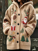 Christmas Print Hooded Button Jacket