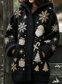 Christmas Print Hooded Button Jacket