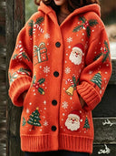 Christmas Print Hooded Button Jacket