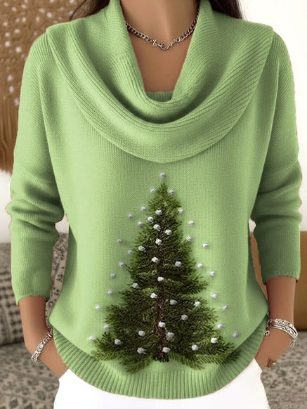 Christmas Print Puff Collar Top