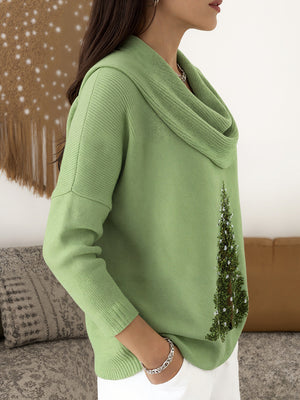 Christmas Print Puff Collar Top